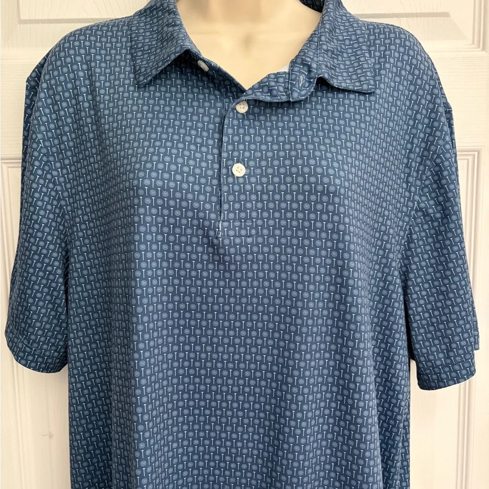 J.Crew Performance Polo Shirt XL Blue Golf Ball Print Stretch Golf Casual Resort